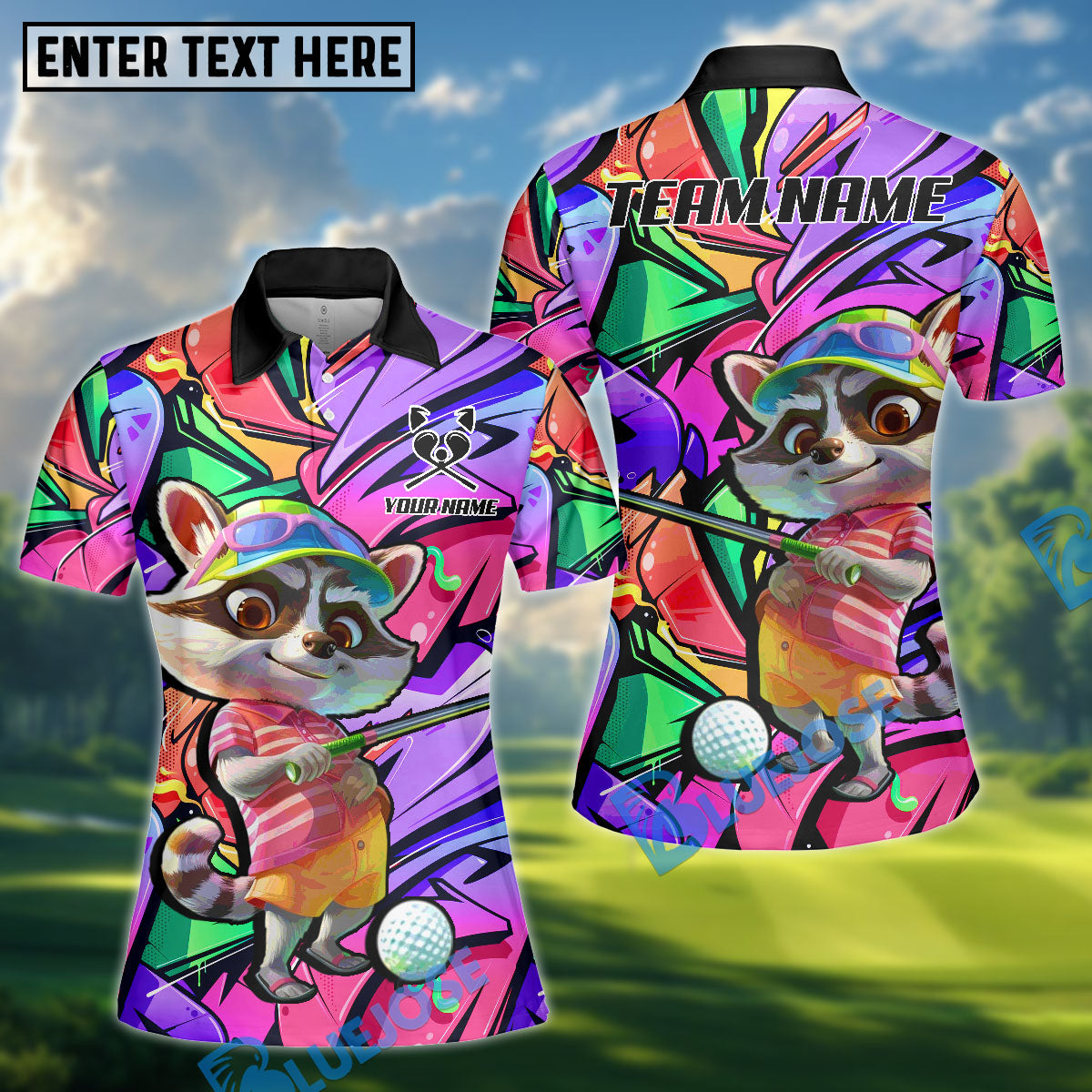 BlueJose Graffiti Raccoon Golf Polo Shirt, Custom Name & Team Name 3D Shirts