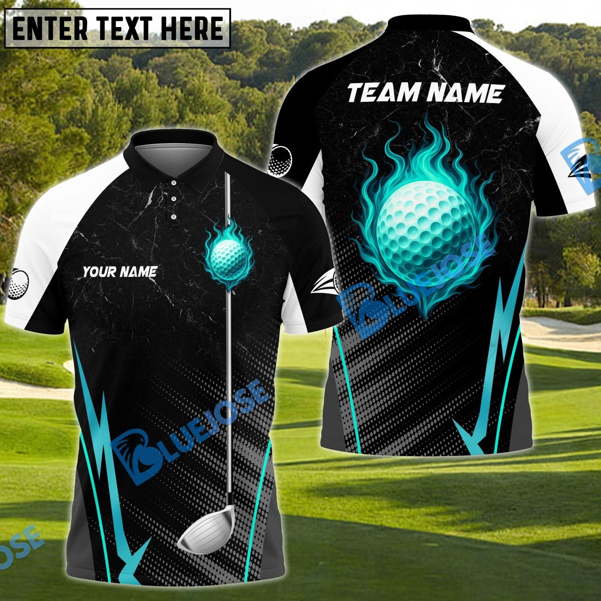 BlueJose Fireball Golf Customized Name, Team Name 3D Shirts (4 Colors)