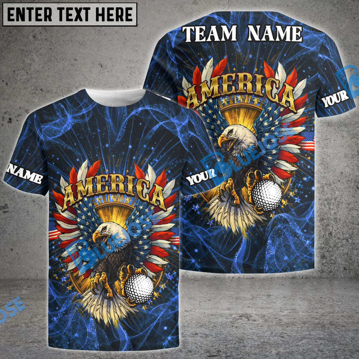 BlueJose American Eagle Swing Golf Polo Customized Name, Team Name 3D Shirts (4 Colors)