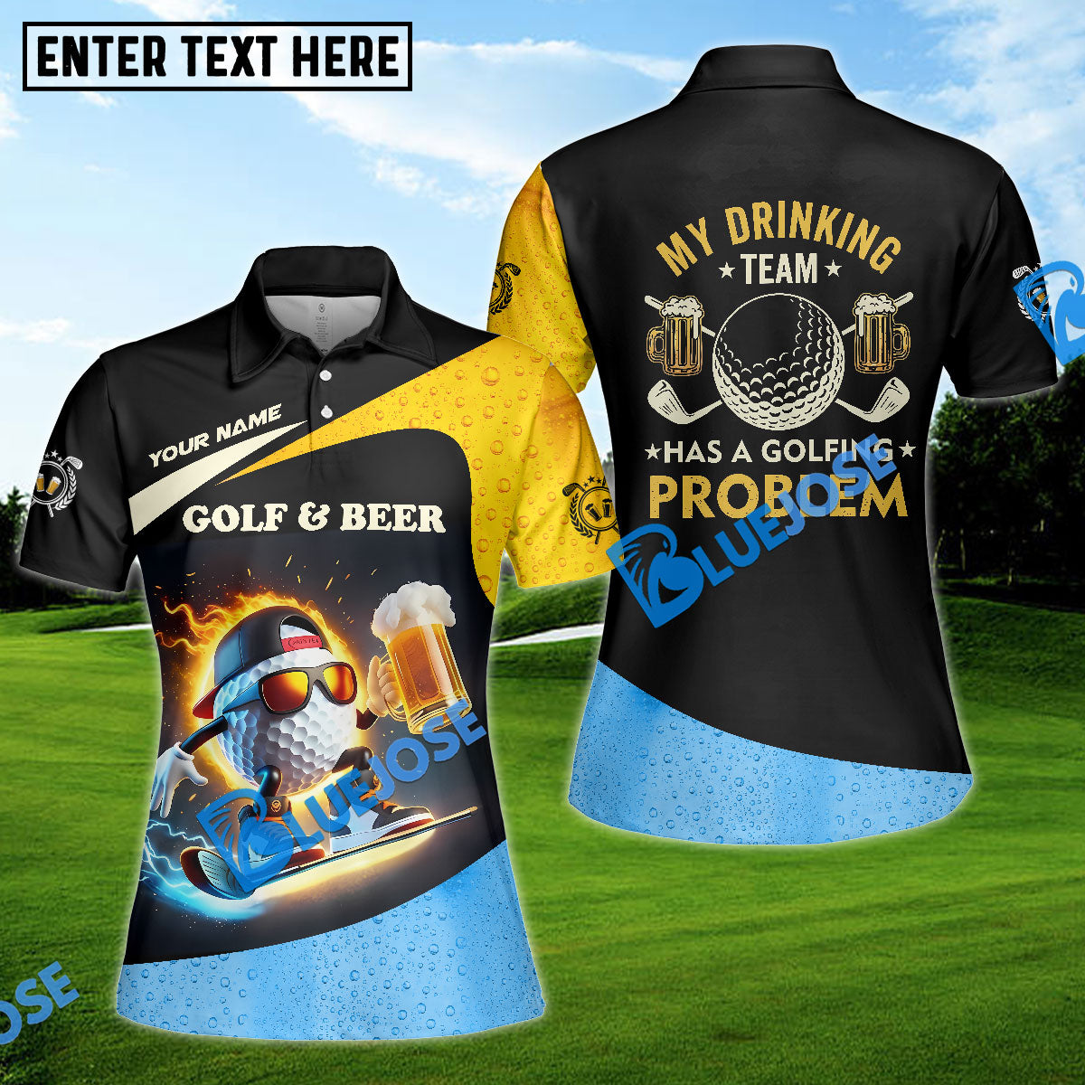 BlueJose My Drinking Team Has A Golfing Problem Funny Golf Polo Shirt, Custom Name Golf 3D Shirts