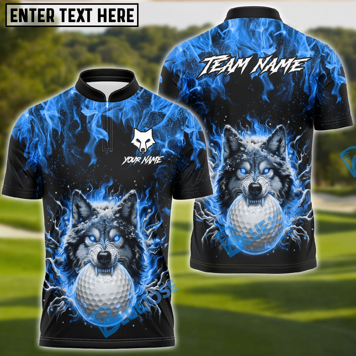 BlueJose Golf Flaming Wolf Design Personalized Name, Team Name 3D Shirt (4 Colors)