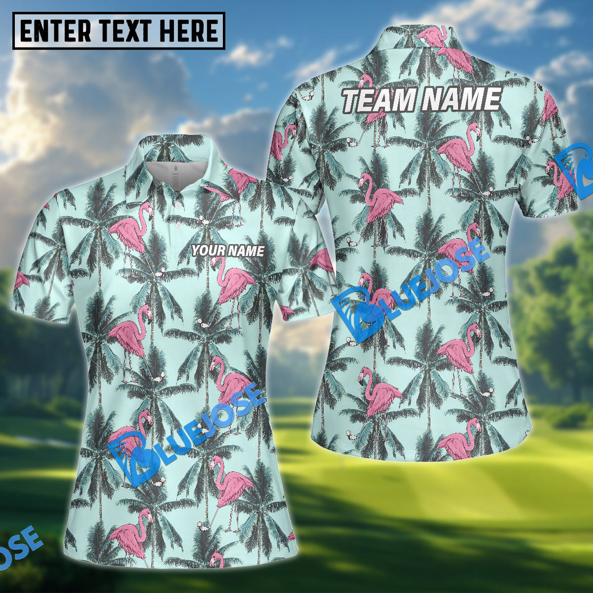 BlueJose Tropical Flamingo Golf Women Polo Shirt, Custom Name & Team Name 3D Shirt