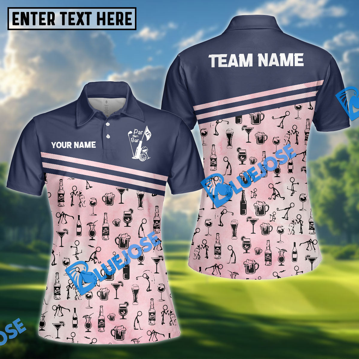BlueJose Funny Bar & Golf Women Polo Shirt, Custom Name & Team Name 3D Shirt