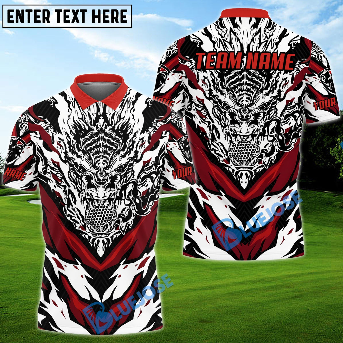 BlueJose Golf Dragon Pattern Customized Name, Team Name 3D Shirts (4 Colors)