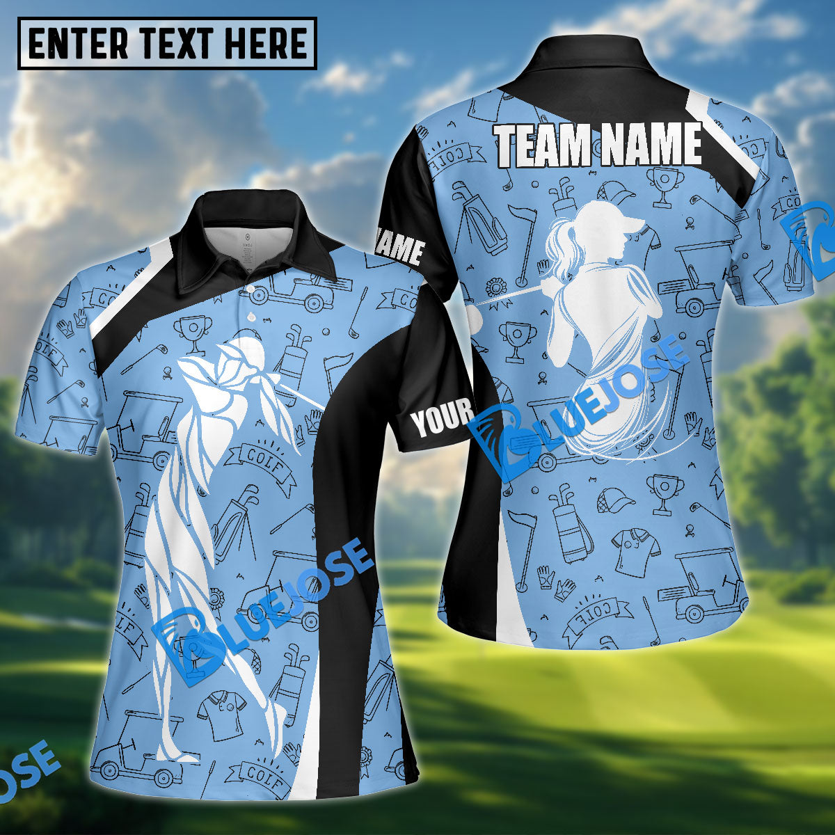 BlueJose Women‚Äö√Ñ√¥s Line Art Golf Polo Shirt, Ladies Golf Polo Shirt Personalized Name, Team Name 3D Shirt (4 Colors)