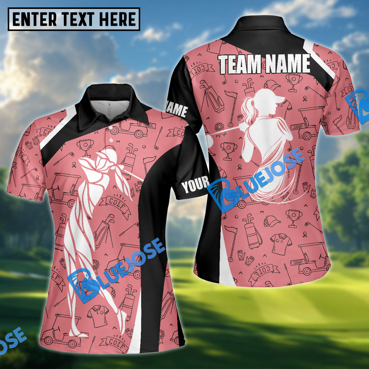 BlueJose Women‚Äö√Ñ√¥s Line Art Golf Polo Shirt, Ladies Golf Polo Shirt Personalized Name, Team Name 3D Shirt (4 Colors)