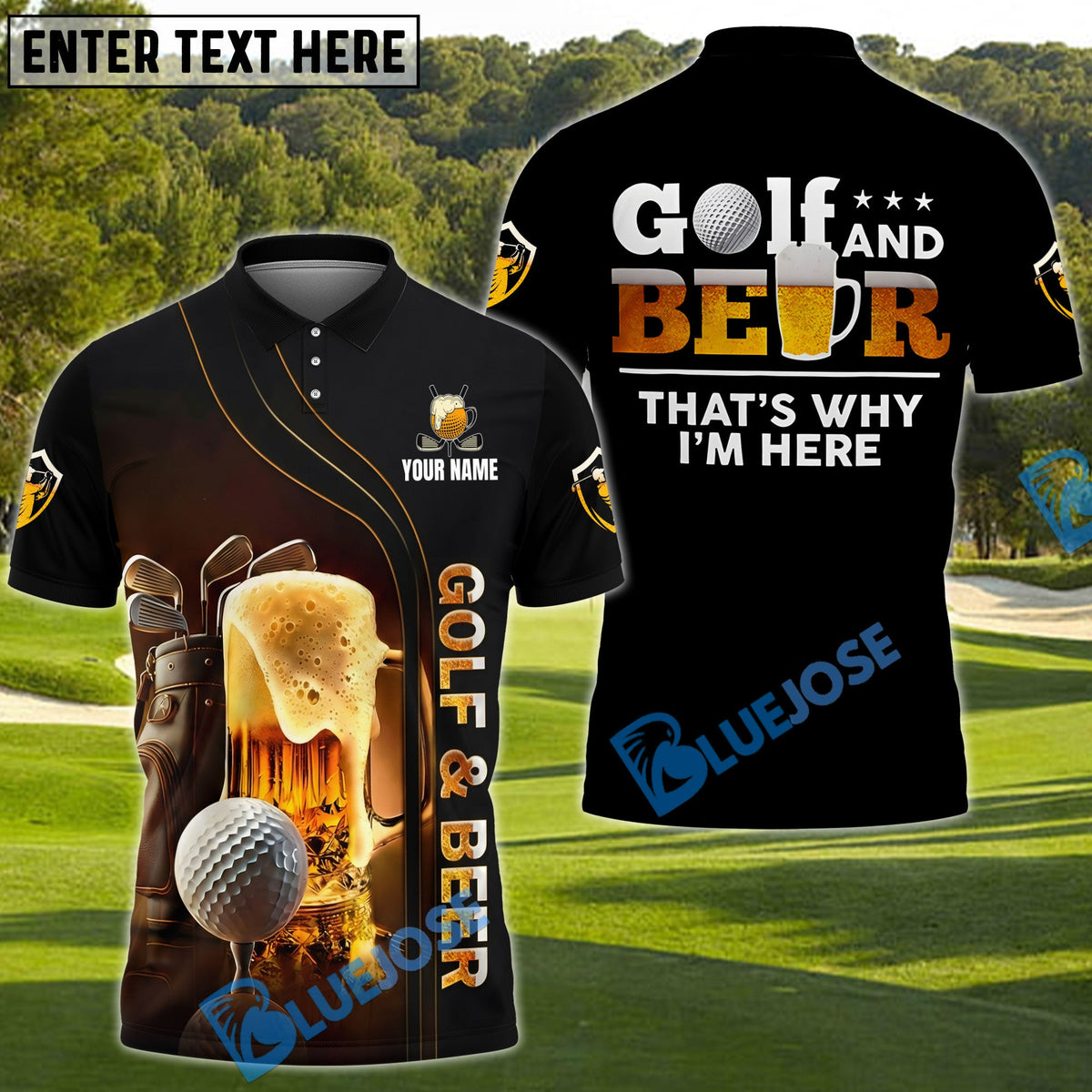 BlueJose Golf And Beer That's Why I'm Here Funny Golf Polo Shirt, Custom Name & Team Name Golf 3D Shirts