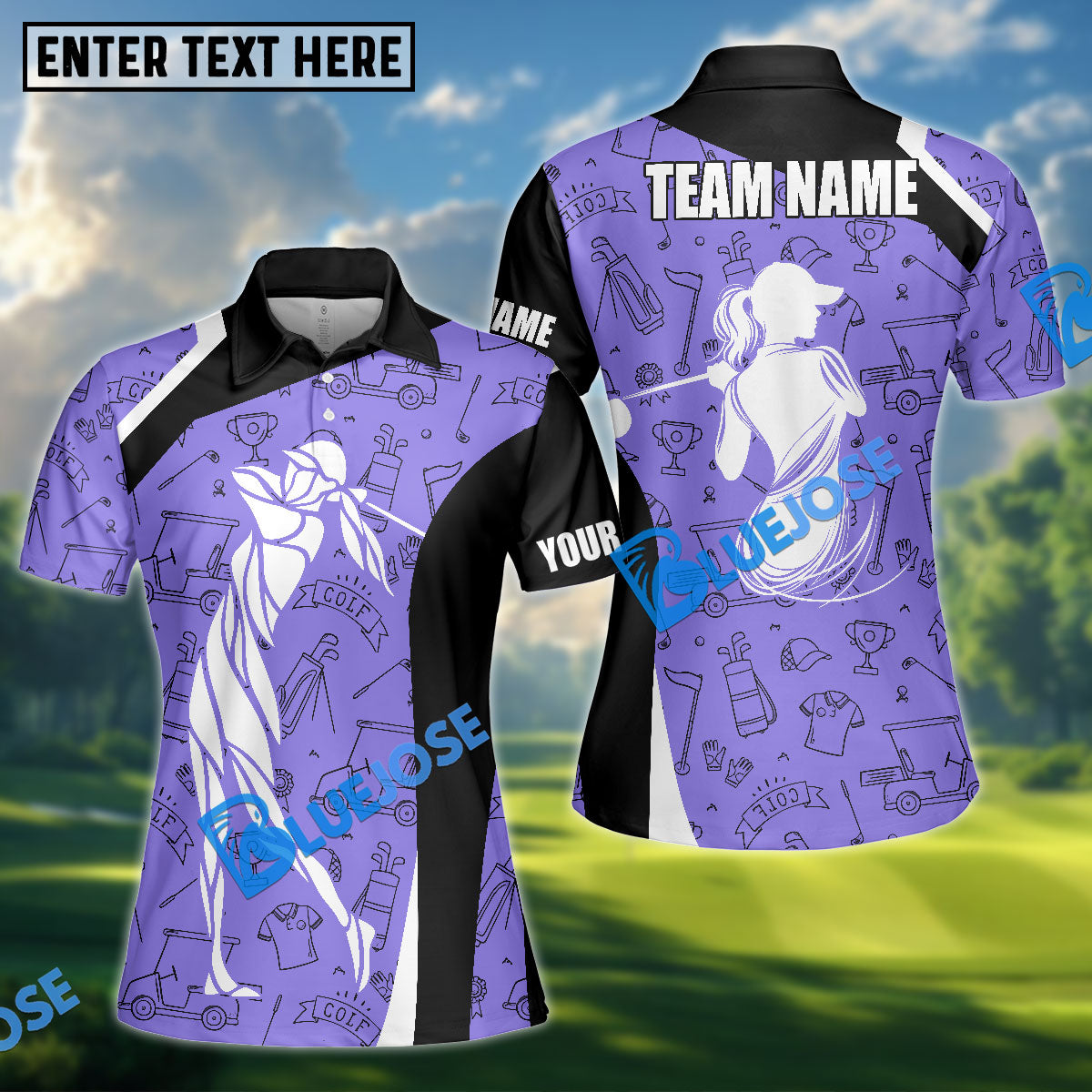 BlueJose Women‚Äö√Ñ√¥s Line Art Golf Polo Shirt, Ladies Golf Polo Shirt Personalized Name, Team Name 3D Shirt (4 Colors)