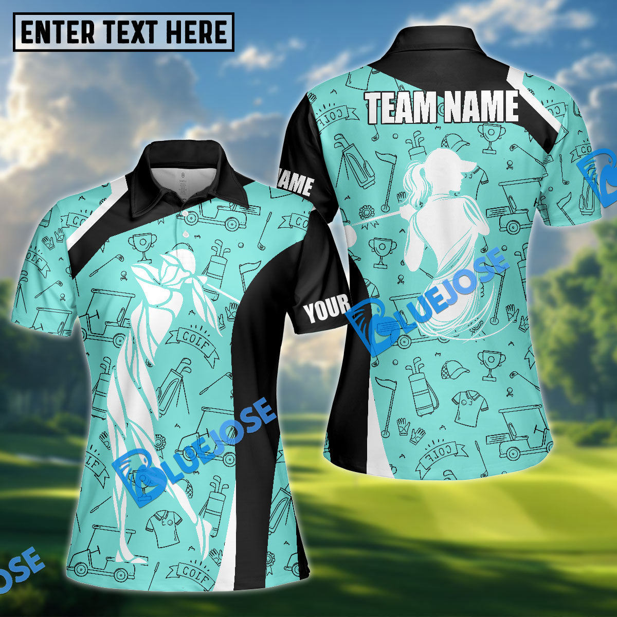 BlueJose Women‚Äö√Ñ√¥s Line Art Golf Polo Shirt, Ladies Golf Polo Shirt Personalized Name, Team Name 3D Shirt (4 Colors)