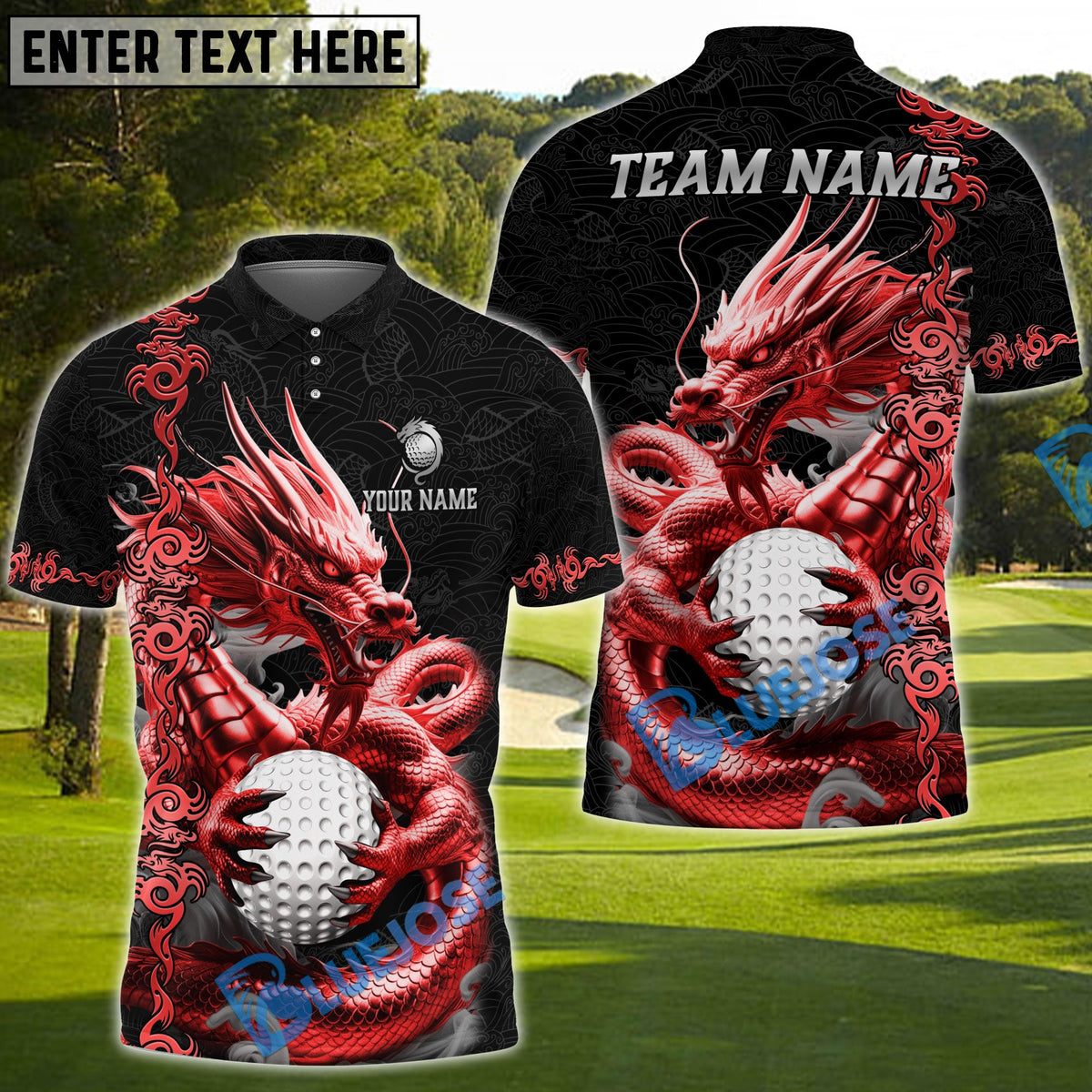 BlueJose Golf Golden Dragon Aura Personalized Name, Team Name 3D Shirt (6 Colors)
