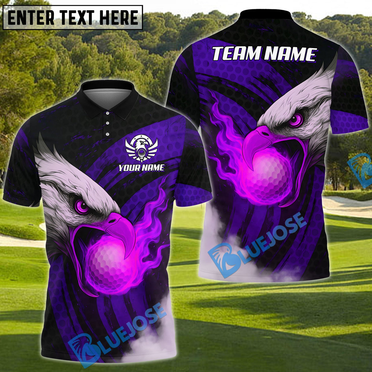 BlueJose Flame Eagle Strike Golf Polo Shirt, Customized Name & Team Name 3D Shirts (4 Colors)