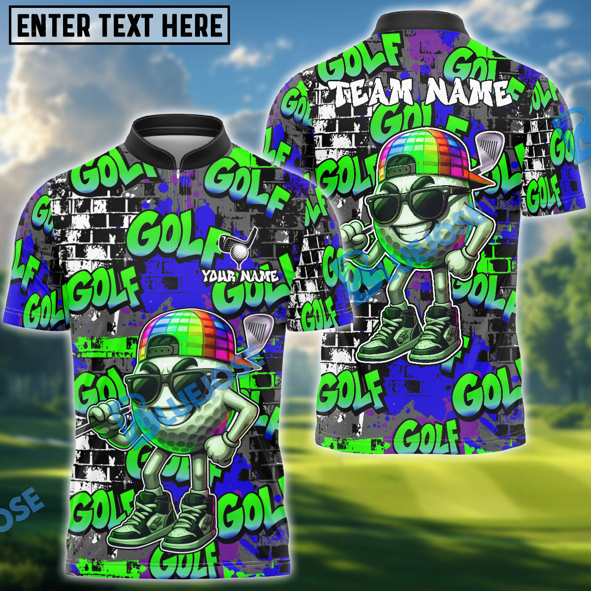 BlueJose Graffiti Swag Golf Polo Shirt, Customized Name & Team Name 3D Shirts (4 Colors)