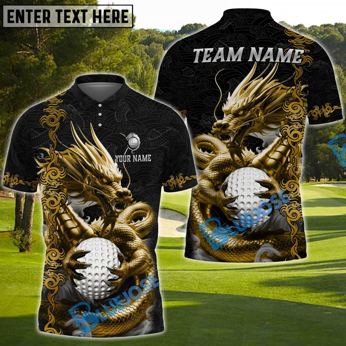 BlueJose Golf Golden Dragon Aura Personalized Name, Team Name 3D Shirt (6 Colors)