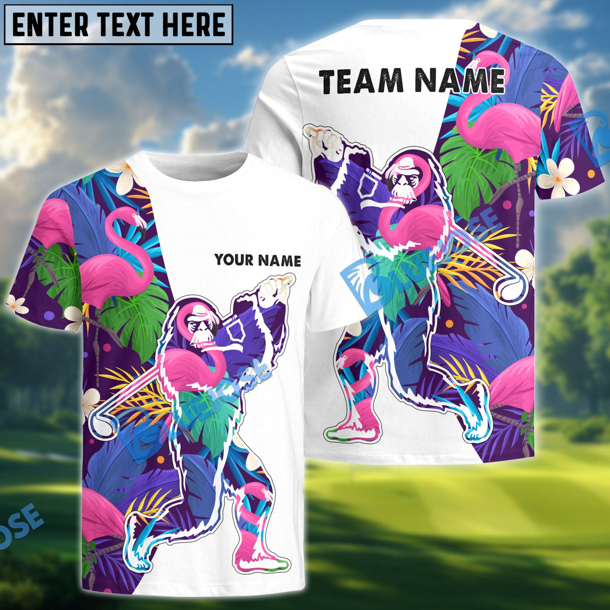 BlueJose Tropical Gorilla Swing Golf Polo Shirt, Custom Name & Team Name 3D Shirts