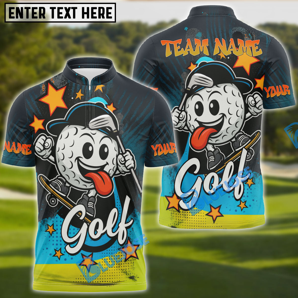 BlueJose Cool Golf Ball Cartoon Polo Shirt, Custom Name & Team Name 3D Shirts