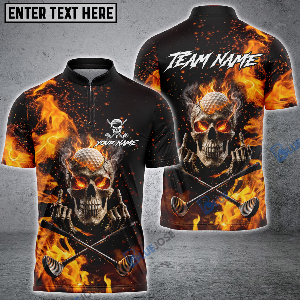 BlueJose Badass Skull Golf Polo Personalized Name, Team Name 3D Shirt (4 Colors)