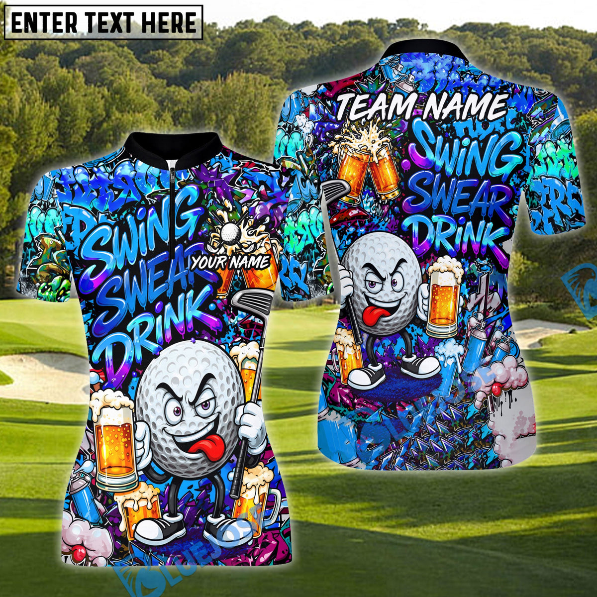 BlueJose Golf Beer Graffiti Character Funny Drunk Personalized Name, Team Name 3D Shirt (6 Colors)