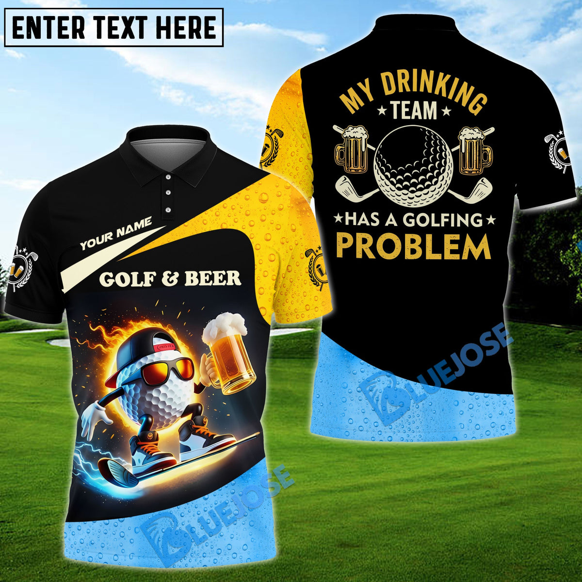 BlueJose My Drinking Team Has A Golfing Problem Funny Golf Polo Shirt, Custom Name Golf 3D Shirts