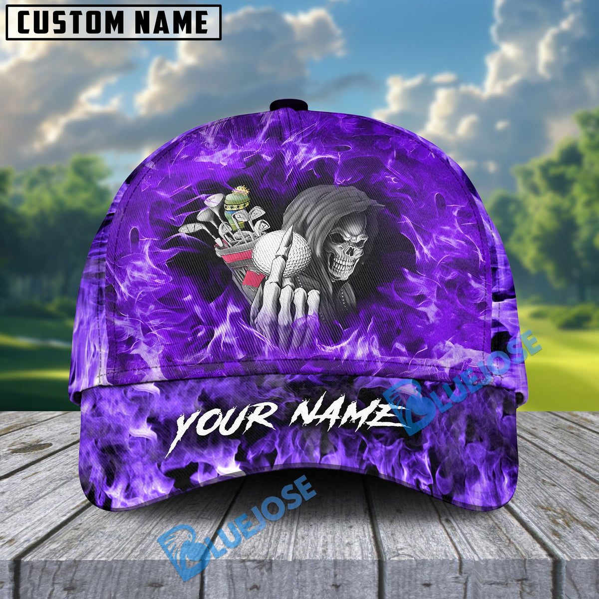 BlueJose Skull Golf Cap, Personalized Name Pattern 3D Classic Cap