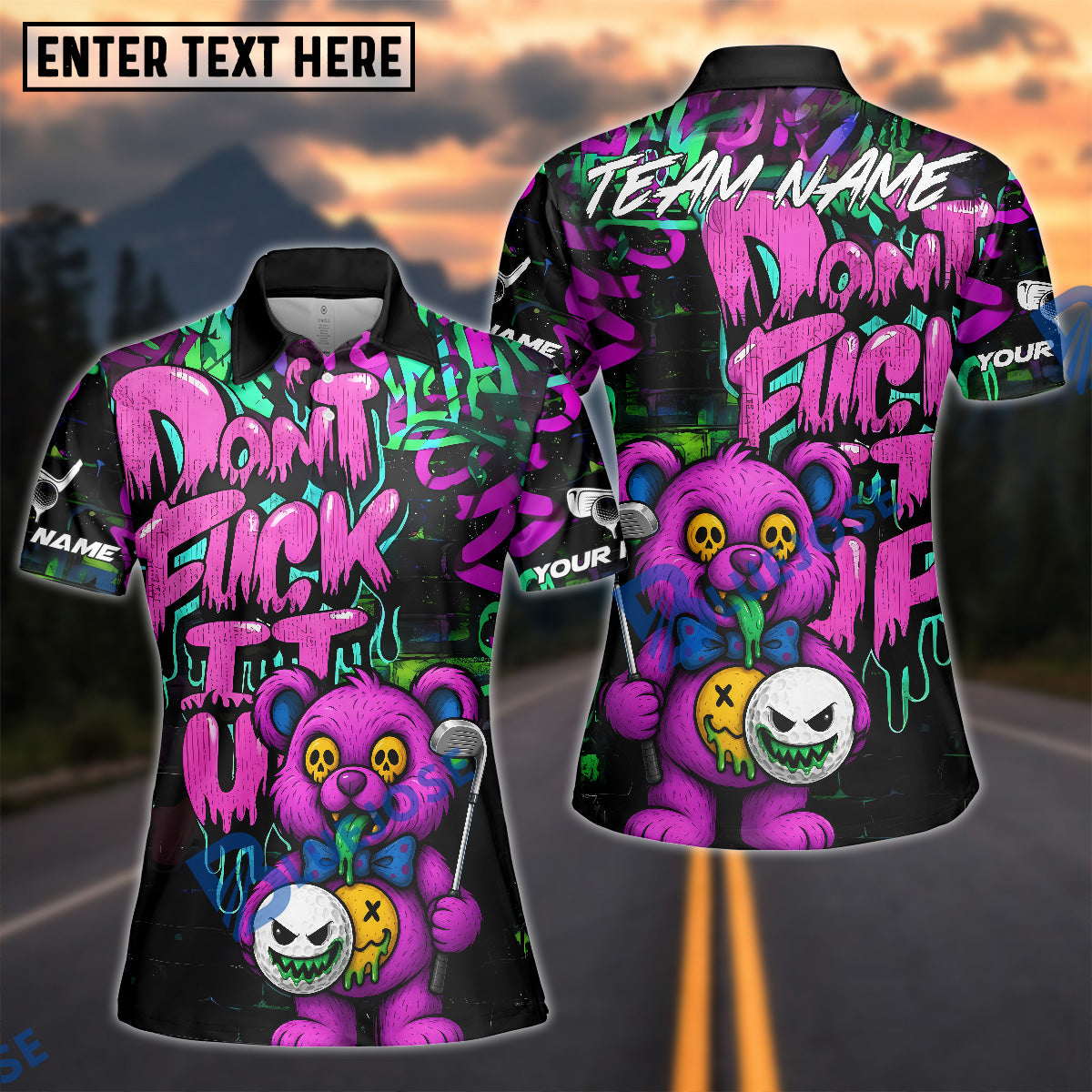 BlueJose Golf Bear Scary Teddy Graffiti Style Personalized Name, Team Name 3D Shirt (4 Colors)