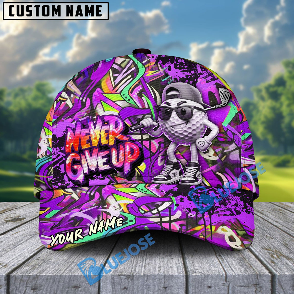 BlueJose Graffiti Golf Ball Never Give Up Cap Multicolor Personalized Cap