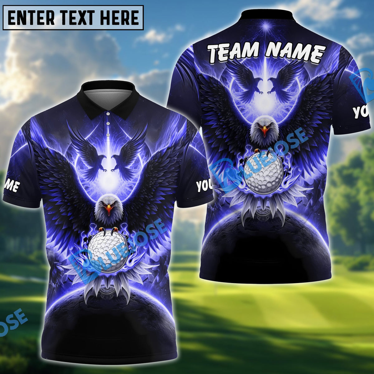 BlueJose Eagle Glow Golf Polo Shirt Customized Name, Team Name 3D Shirts (4 Colors)