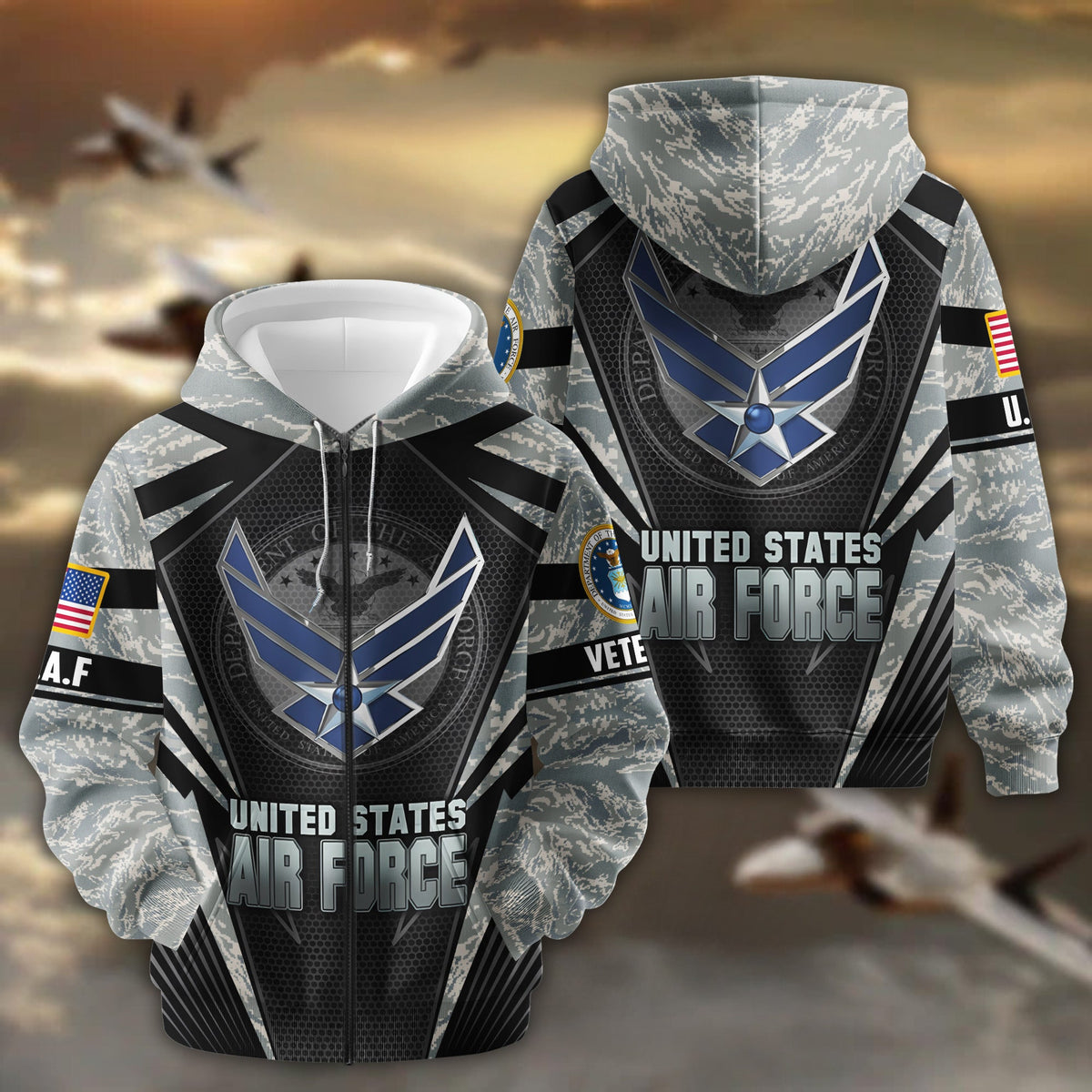 BJ Unique Camo Soldiers US Veteran Zip Hoodie
