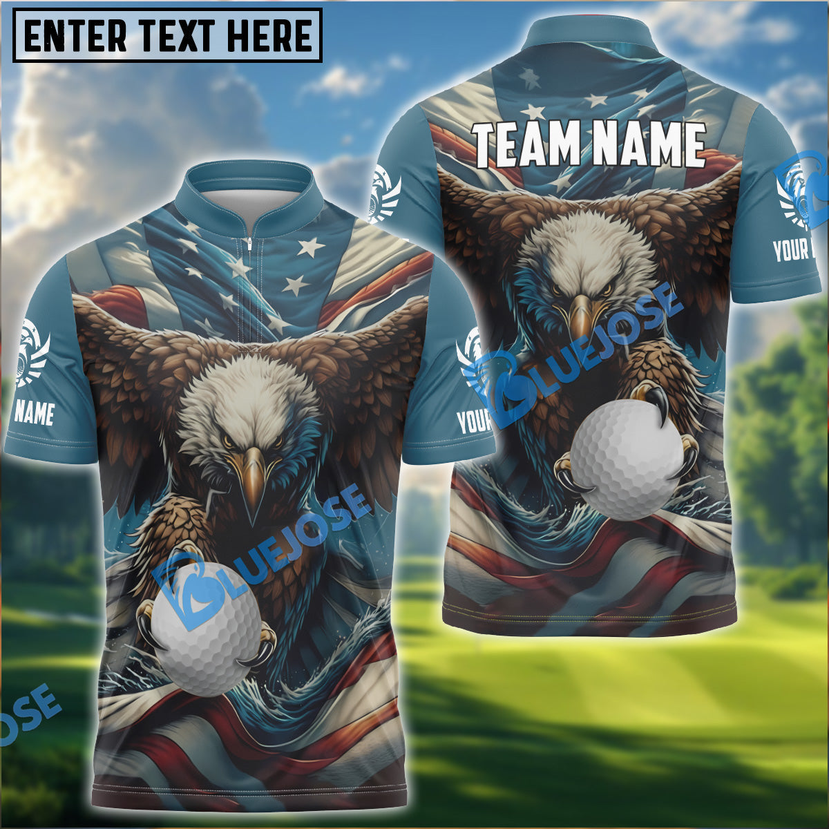 BlueJose Golf Ball Eagle Flag Premium Customized Name, Team Name 3D Shirts ( 6 Colors)