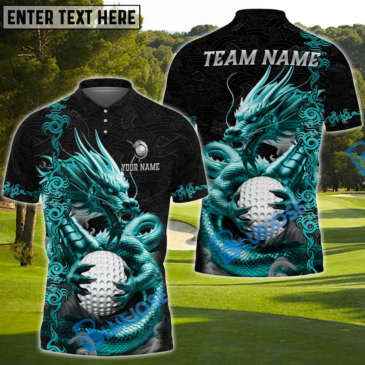 BlueJose Golf Golden Dragon Aura Personalized Name, Team Name 3D Shirt (6 Colors)