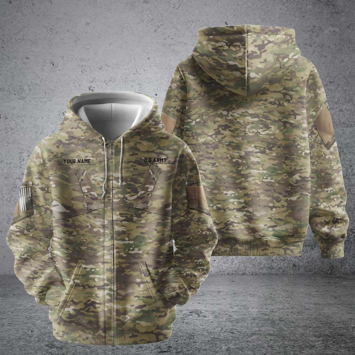BJ Premium Personalised US Veteran Zip Hoodie Fleece