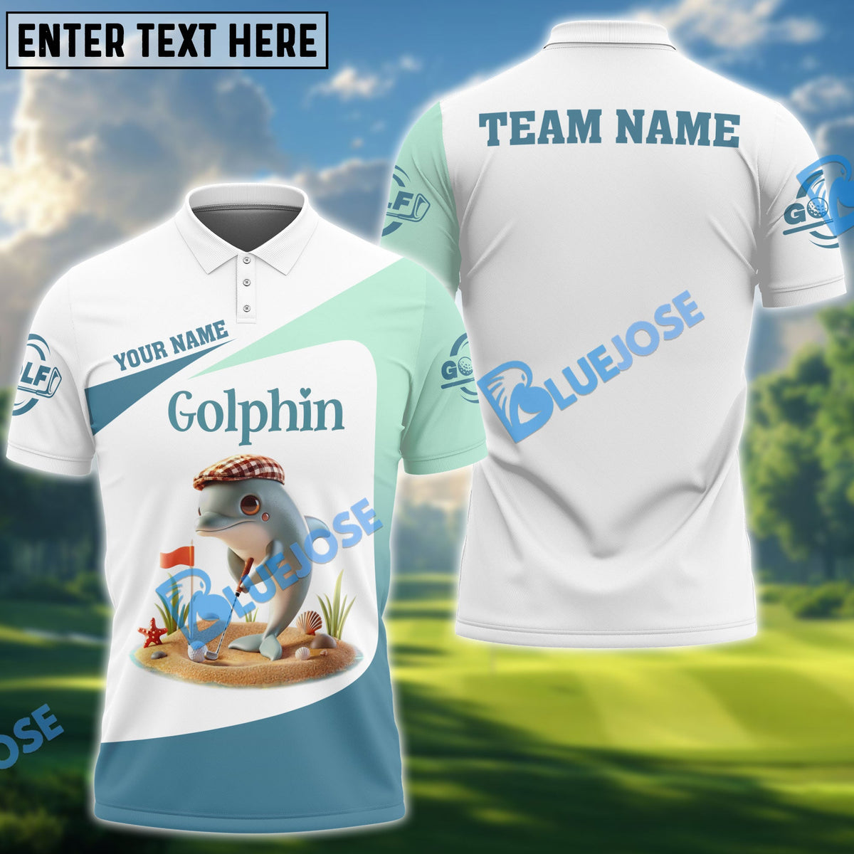 BlueJose Golfin Dolphin Funny Golf Polo Shirt, Custom Name & Team Name Golf 3D Shirts