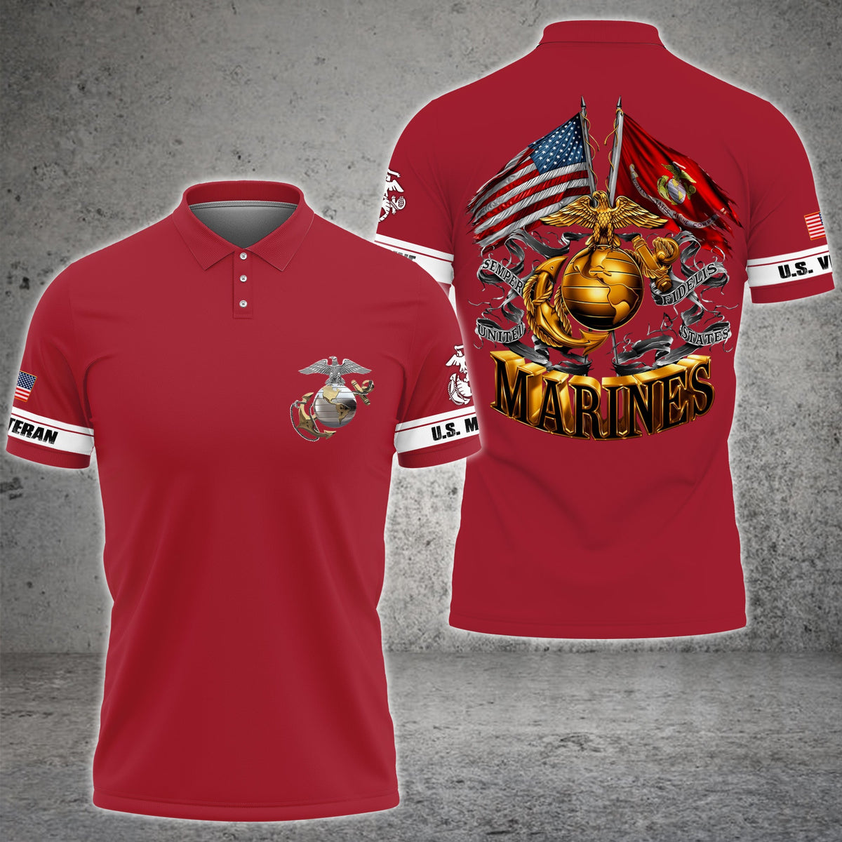 BJ Premium Multiple US Military Services Veteran Polo Shirt