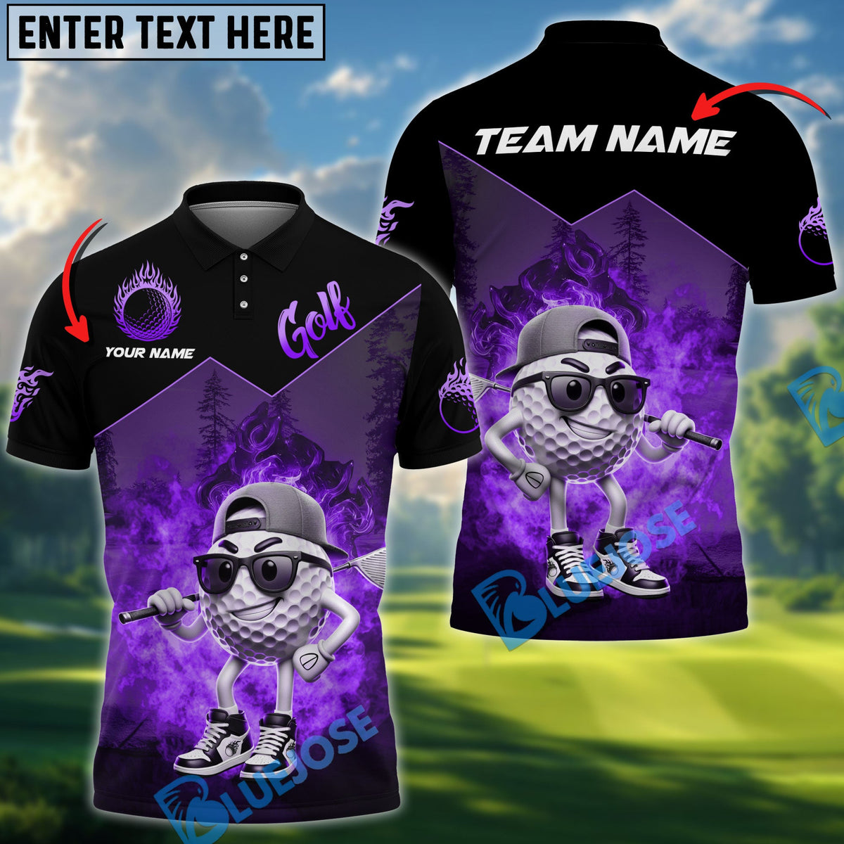 BlueJose Golf Funny Ball Multicolor Customized Name, Team Name 3D Shirts (4 Colors)