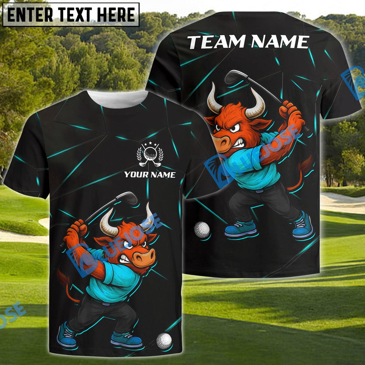 BlueJose Bull Power Drive Golf Polo Shirt, Customized Name & Team Name 3D Shirts (4 Colors)