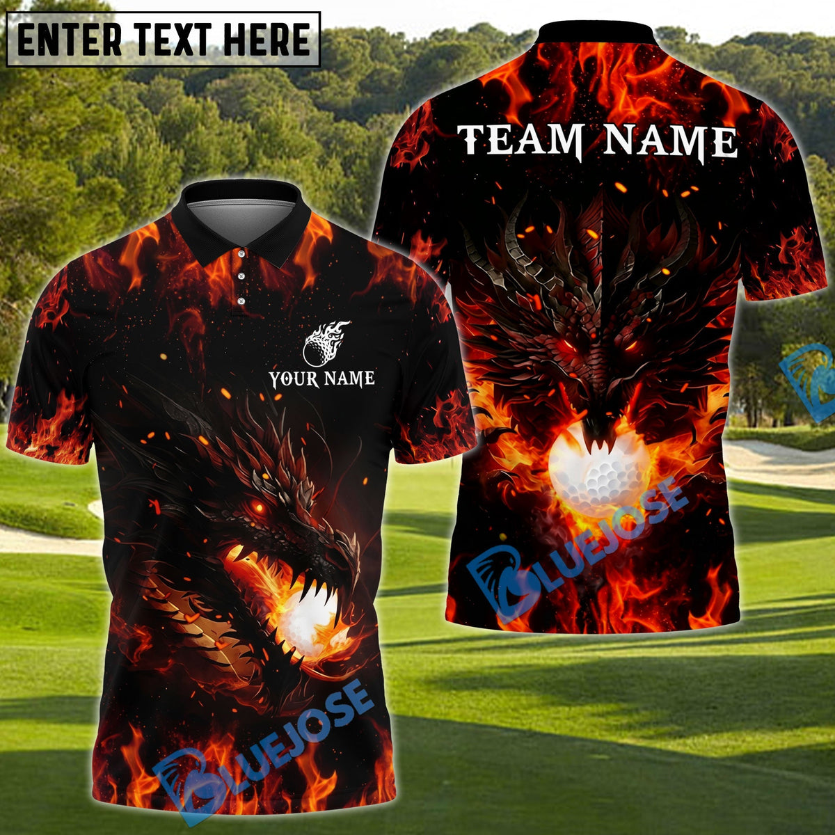 BlueJose Golf Flame Dragon Customized Name, Team Name 3D Shirts (4 Colors)