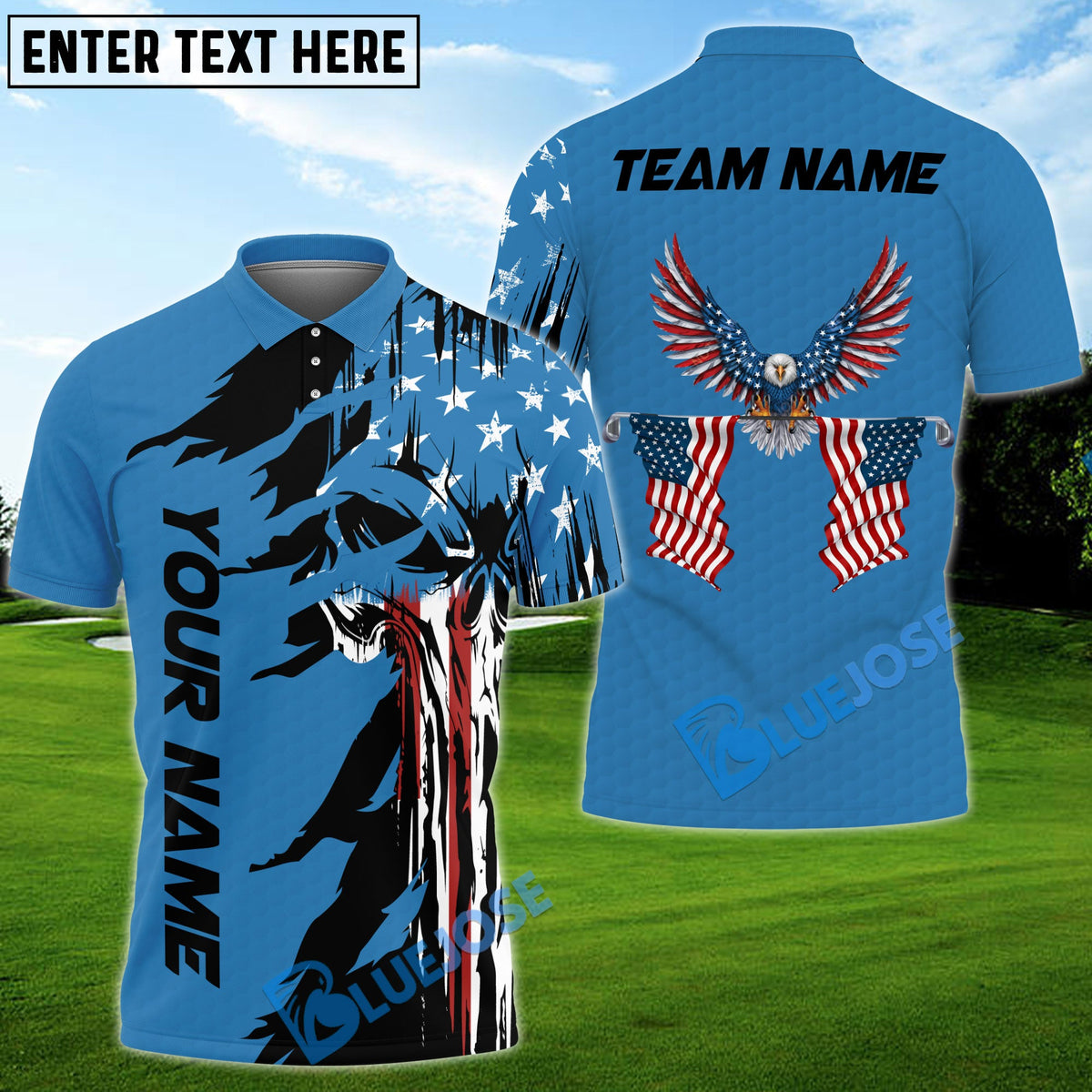 BlueJose Golf Skull US Flag Pattern Customized Name, Team Name 3D Shirts (4 Colors)