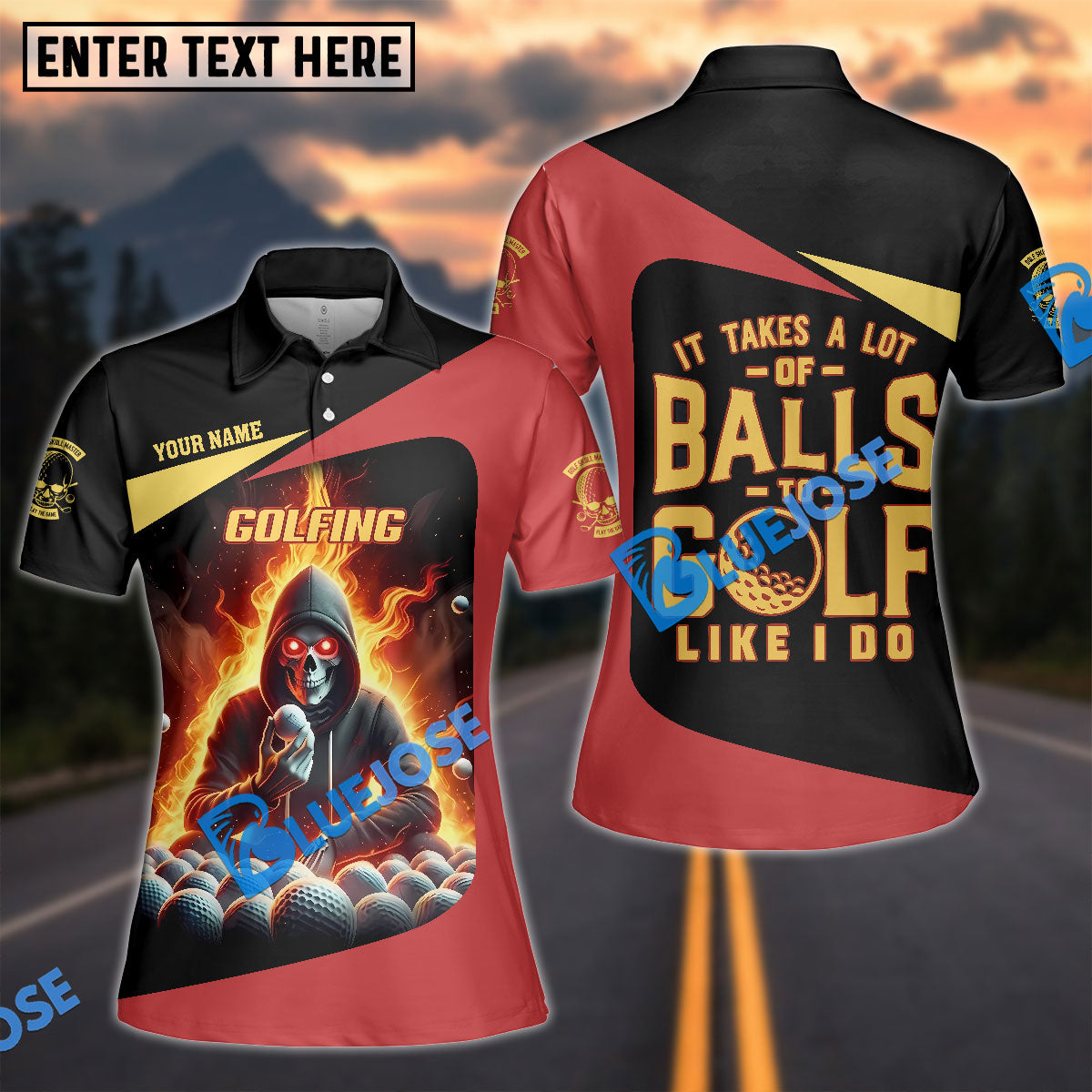 BlueJose It Takes A Lot of Balls to Golf Like I Do Skull Funny Golf Polo Shirt Custom Name & Team Name 3D Shirts