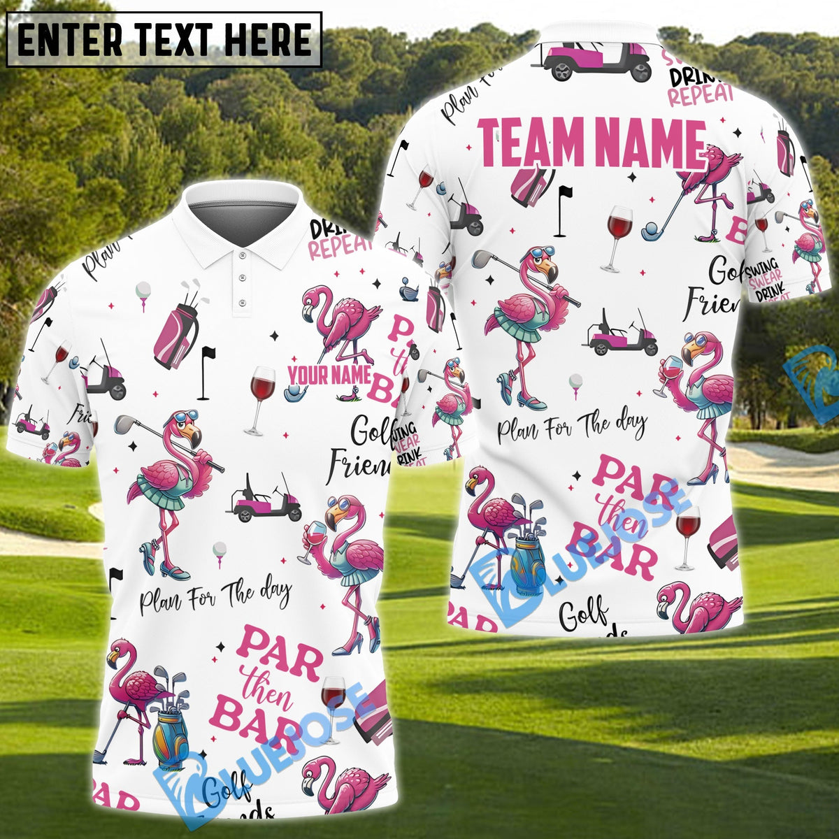 BlueJose Par Then Bar Flamingo Golf Shirt, Custom Name & Team Name 3D Shirt