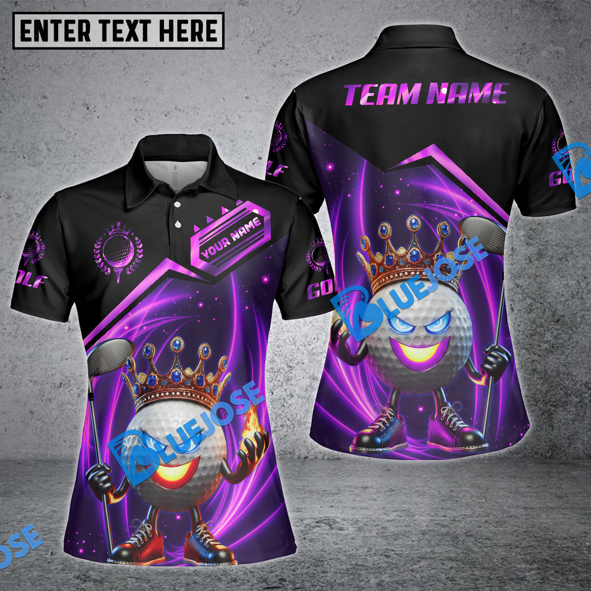 BlueJose King of Swing Golf Polo Shirt, Customized Name & Team Name 3D Shirts (4 Colors)