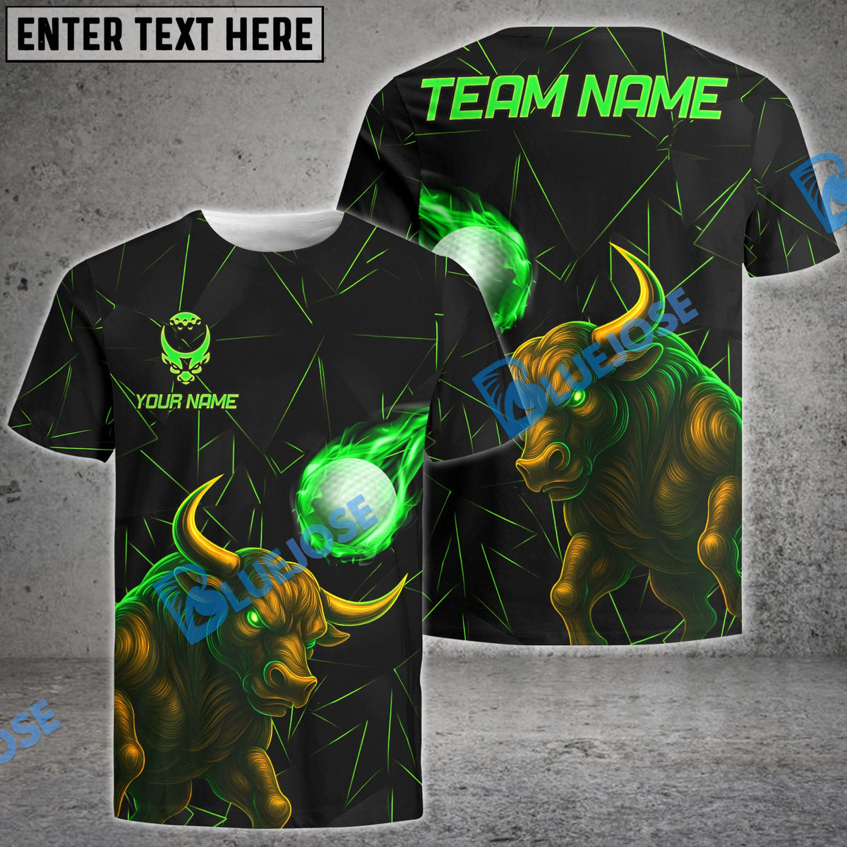 BlueJose Power Strike Bull Golf Polo Shirt, Customized Name & Team Name 3D Shirts (4 Colors)
