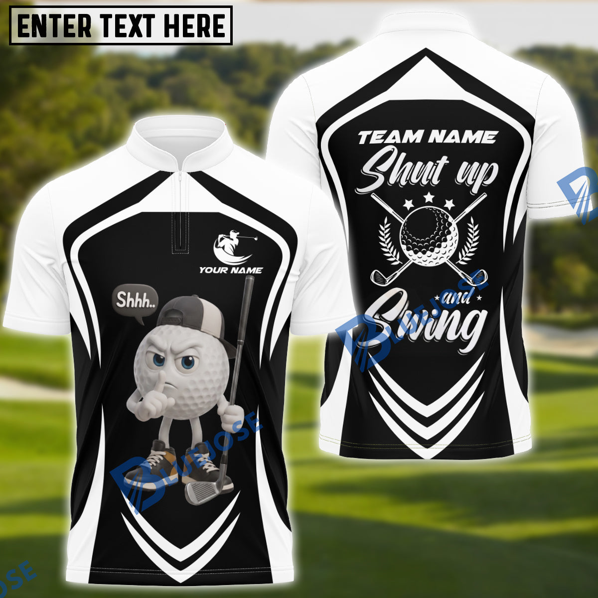 BlueJose Golf Funny Ball Shut Up And Swing Personalized Name, Team Name 3D Shirt (6 Colors)