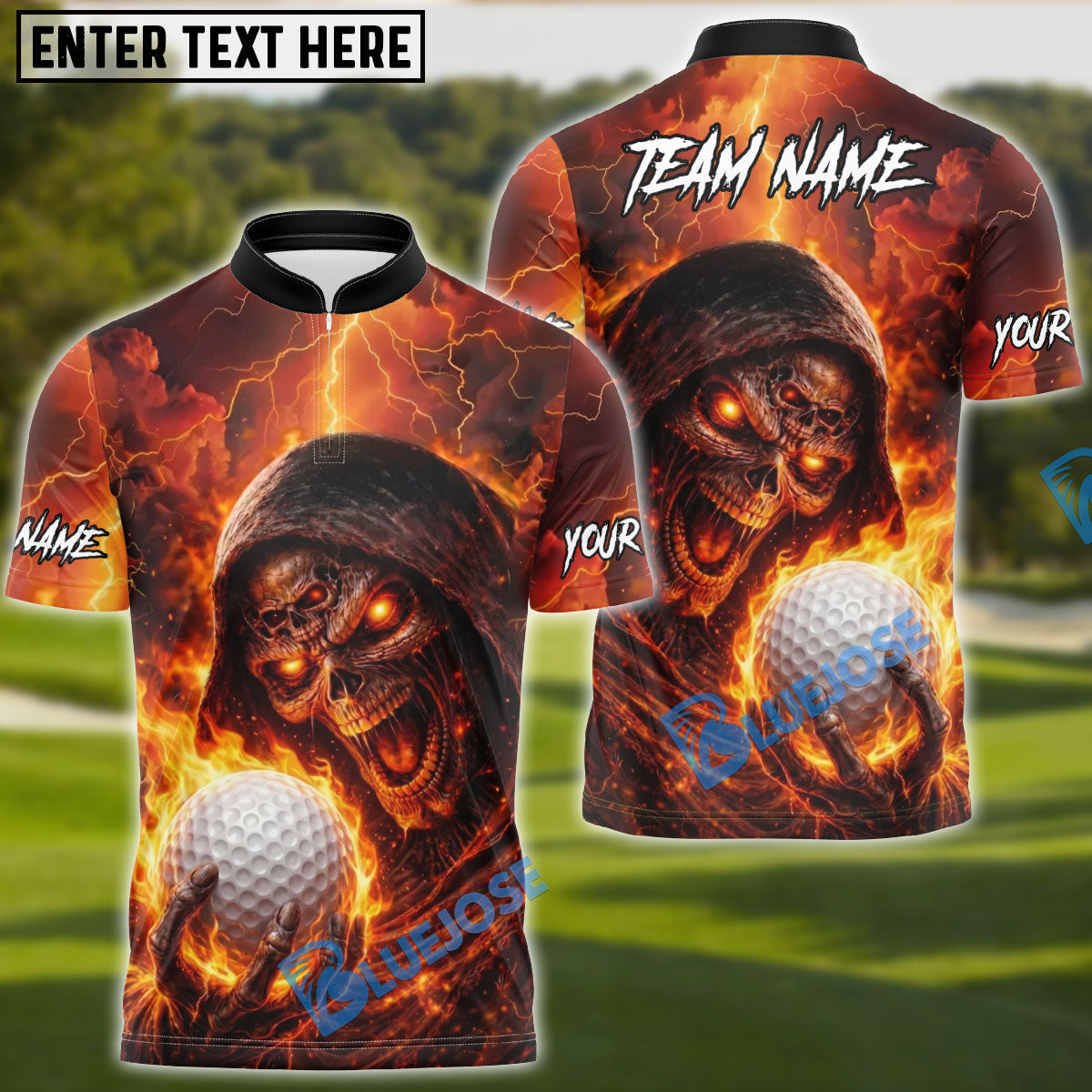 BlueJose Blazing Reaper Golf Shirt Personalized Name, Team Name 3D Shirt (4 Colors)