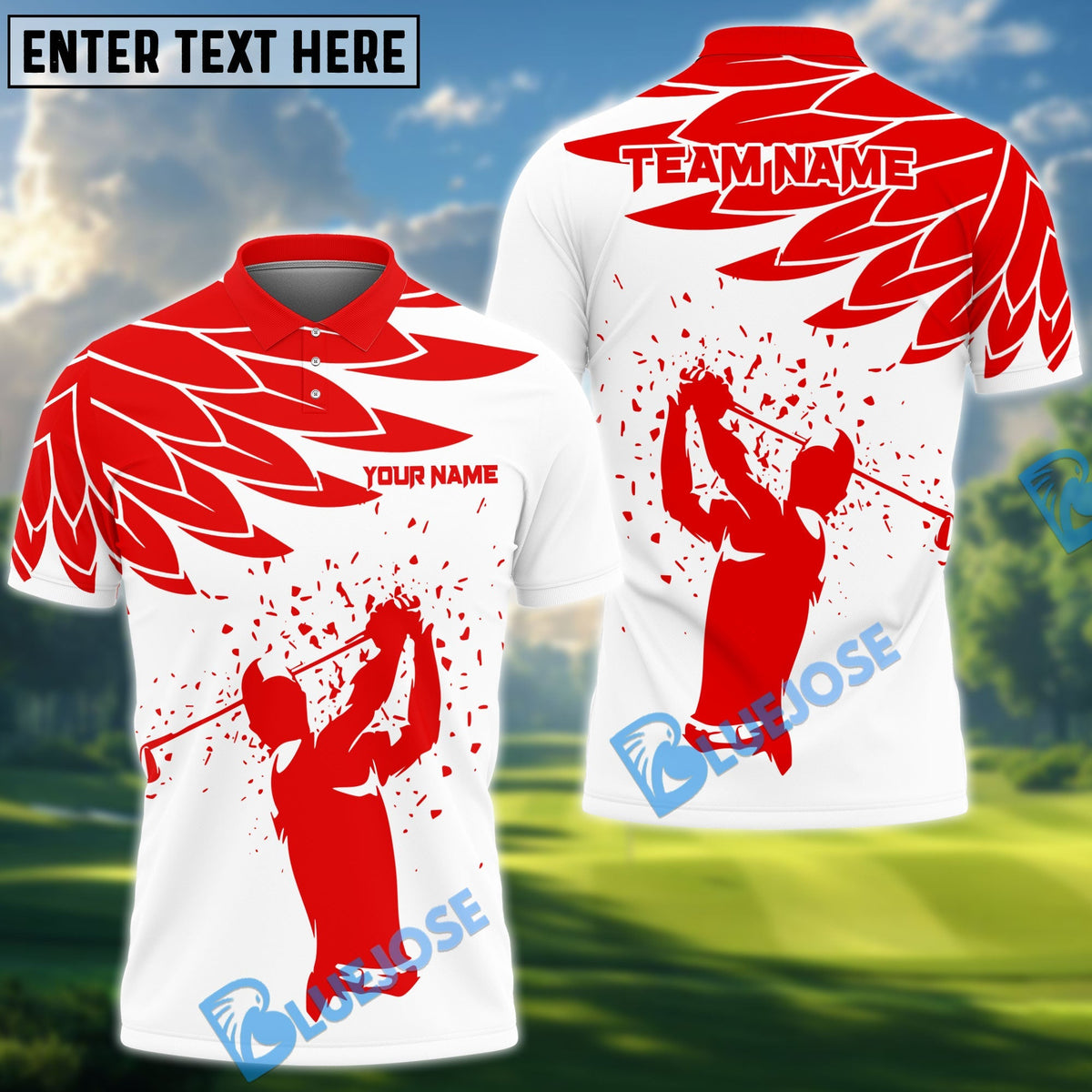 BlueJoses Golf and Wing Pattern Customized Name 3D Shirt (4 Colors)