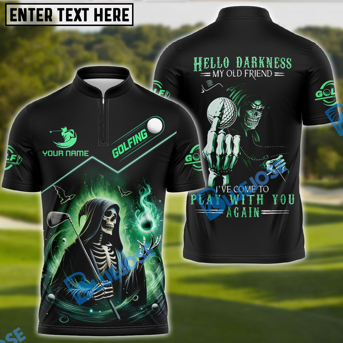 BlueJose Grim Reaper Golf Shirt  "Hello Darkness" Custom Name, Team Name 3D Shirts