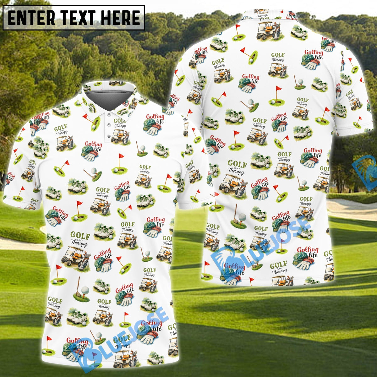 BlueJose Golf Is My Therapy Pattern Golf Shirt, Golfing Life Polos, Golf Gift For Golf Lovers, Funny Golf Shirts