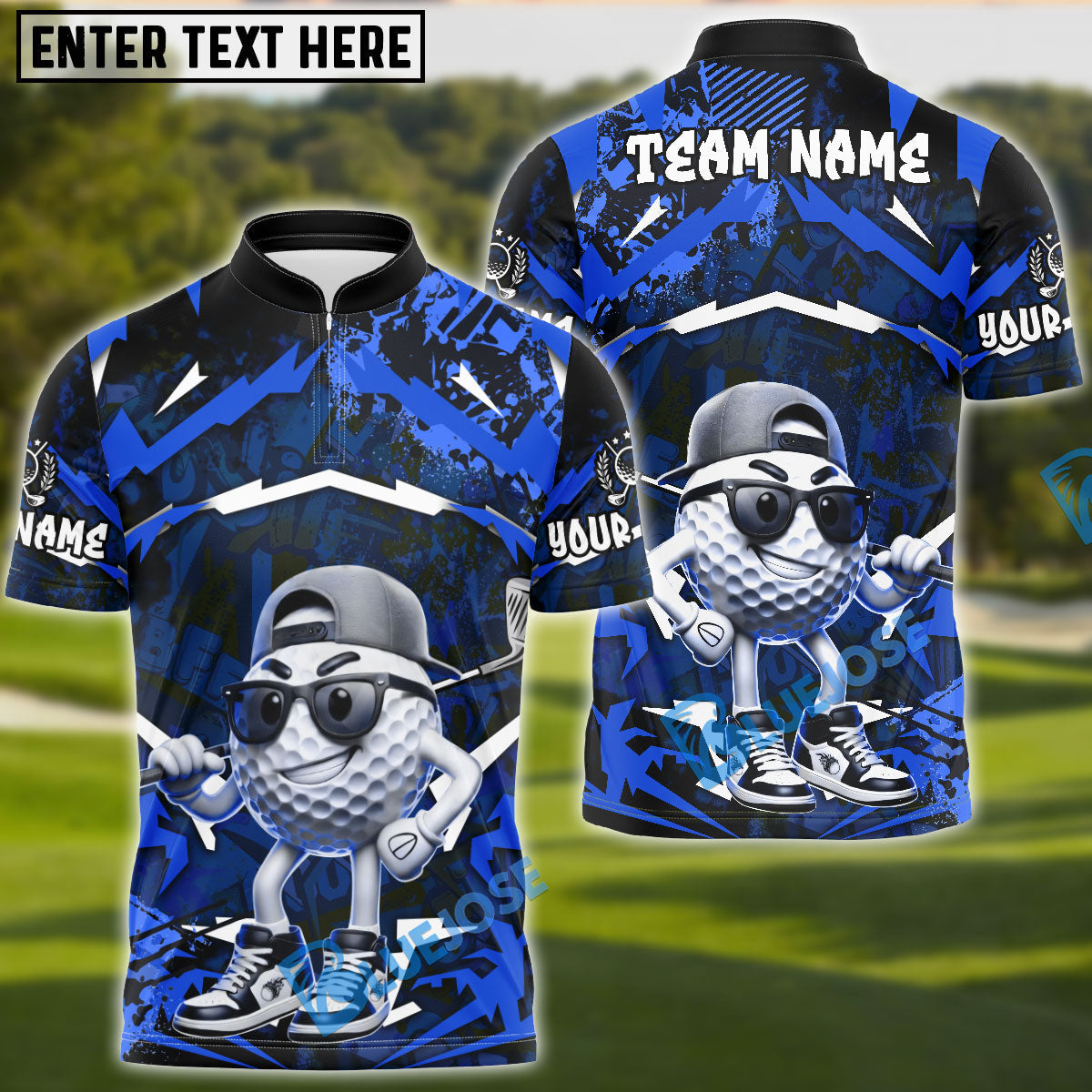 BlueJose Street Swing Golf Polo Funny Golf Polo Shirt, Customized Name & Team Name 3D Shirts (4 Colors)