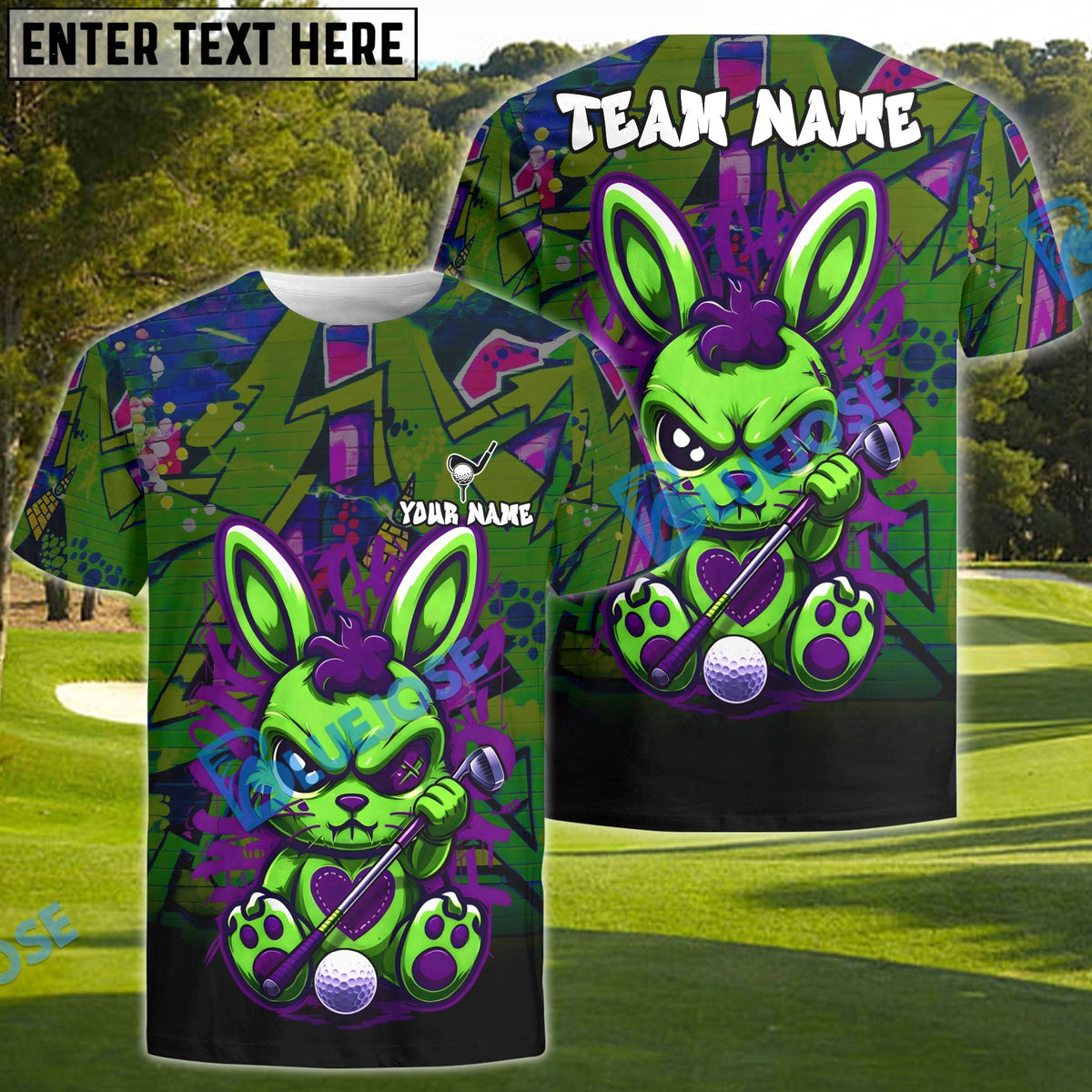 BlueJose Urban Graffiti Rabbit Golf Polo Shirt Customized Name, Team Name 3D Shirts (4 Colors)