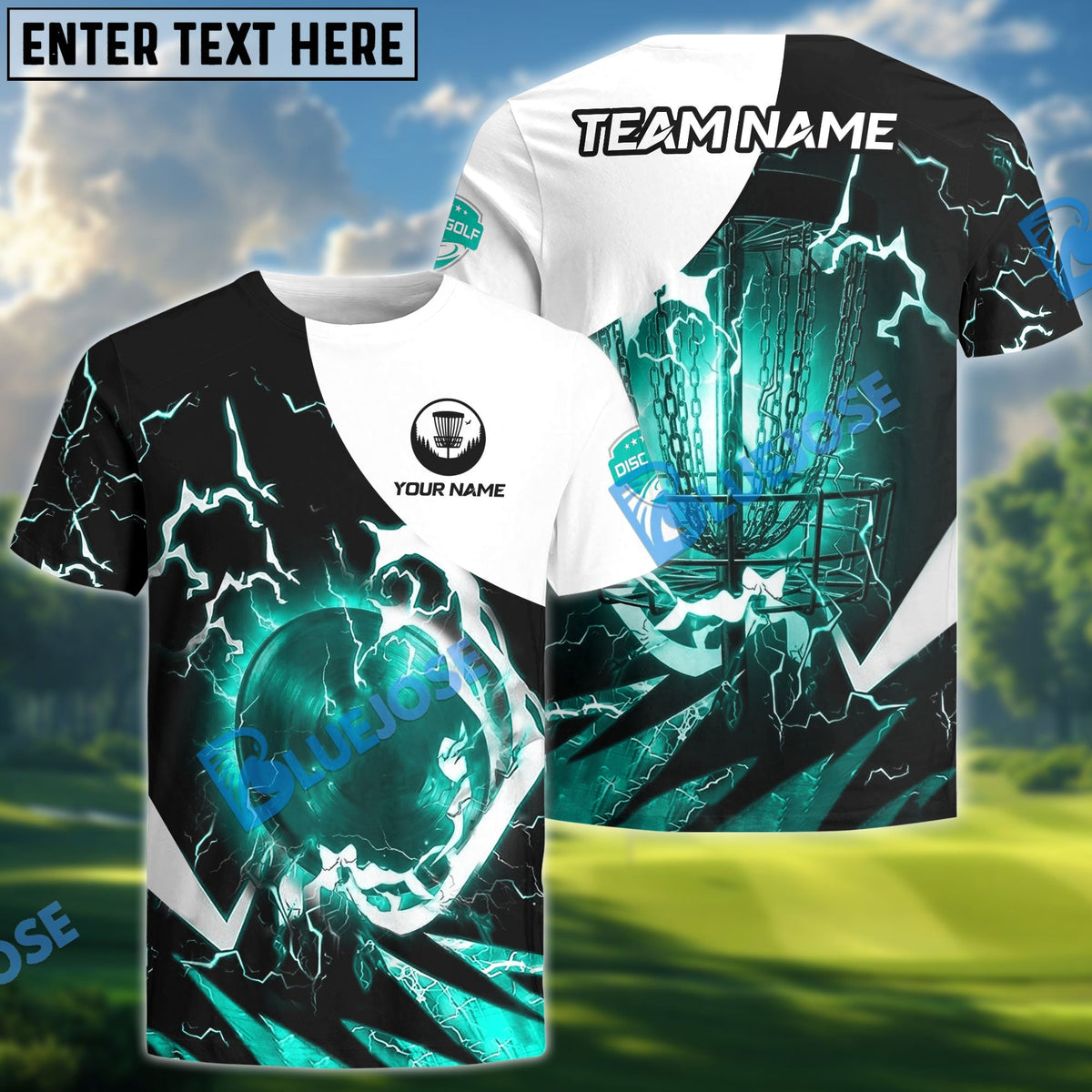 BlueJose Disc Golf Thunder Lightning Personalized Name, Team Name 3D Shirt (4 Colors)