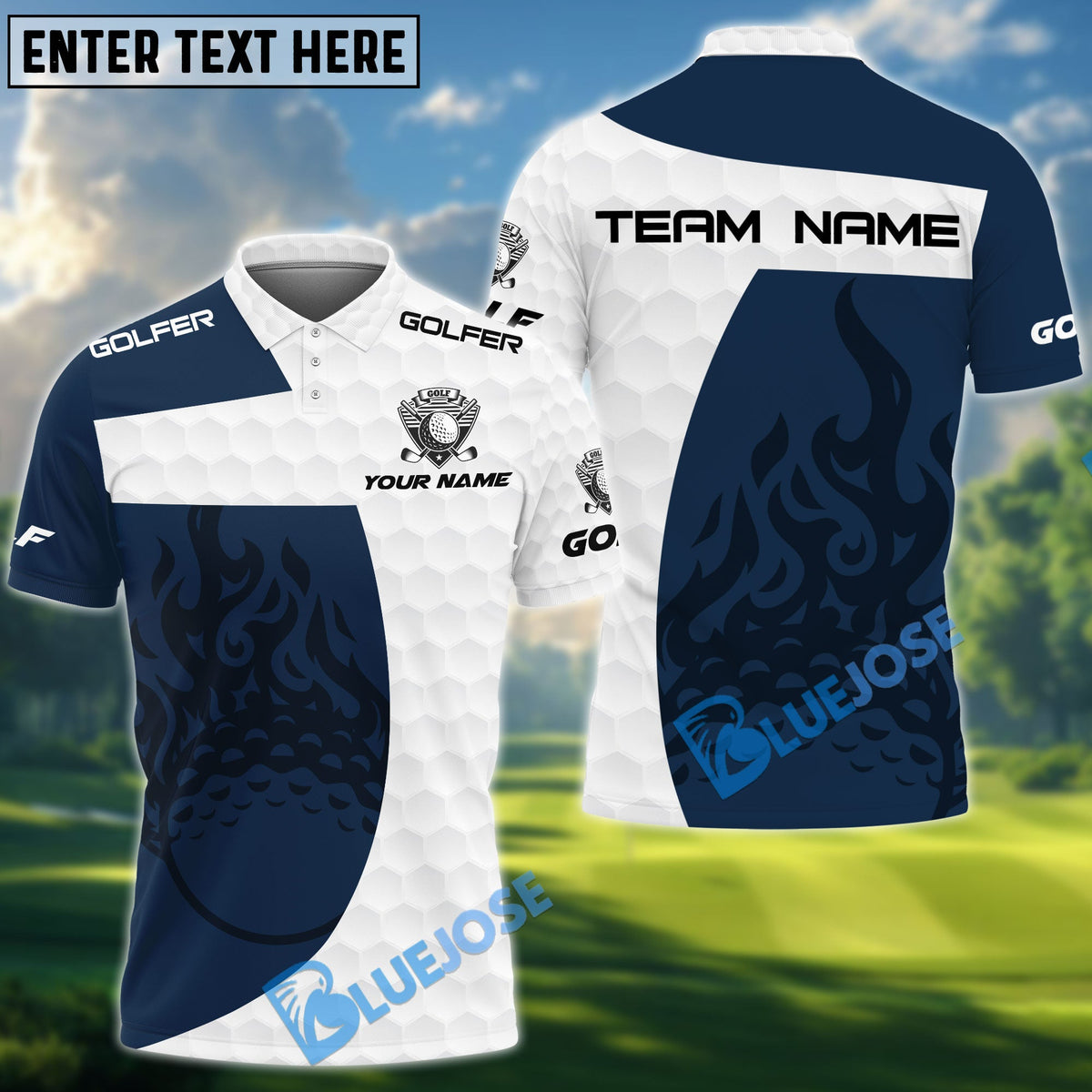 BlueJose Golf Classic Fire Customized Name, Team Name 3D Shirts (4 Colors)