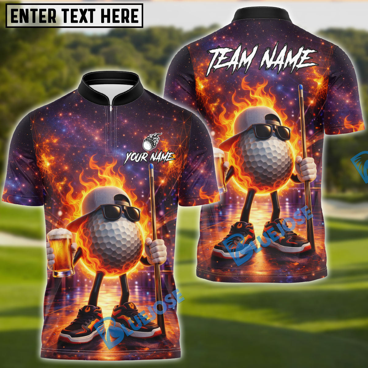 BlueJose Blazing Beer Golfer Polo Shirt Customized Name, Team Name 3D Shirts (4 Colors)